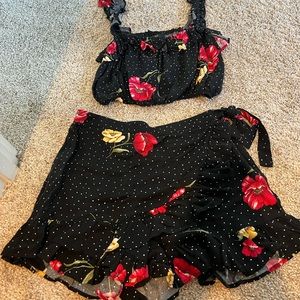 *MATCHING SET* polka dot and floral skort and crop top set